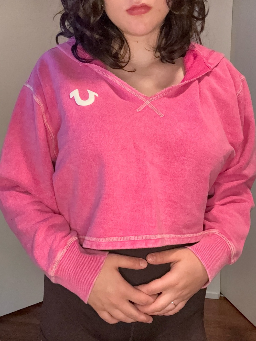 True Religion Hot Pink Cropped Hoodie